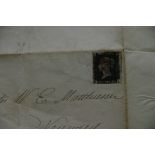 A Queen Victoria Penny Black on cover circa 1840,