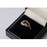 A 9ct gold ring with ruby and diamond