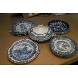 A collection of  blue and white plates and a part dinner service