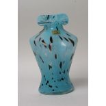 A large Italian glass female torso vase decorated in turquoise and brown colours and having