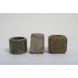 A Chinese green hardstone Cong of archaic design, possible Jade,