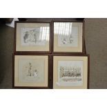 Four framed 19th century ink sketches each with inscriptions and other prints