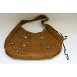 Dolce and Gabbana suede tan studded ladies handbag with leopard print lining.