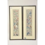 A pair of framed silk Chinese pictures