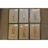 Six framed original water colours depicting soldiers of Suffolk Regiments from the 16th,