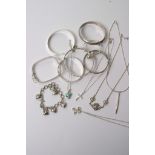 A small collection of various silver jewellery including bangles