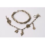 A white metal bracelet stamped 850 and a silver charm bracelet (2)