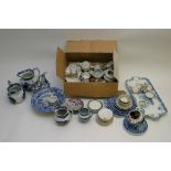 A collection of blue and white china together with various small china items.