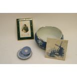 A Wedgwood bowl and two tiles one printed with Napoleon