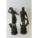 Two spelter lead harvest figures