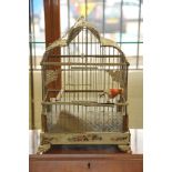 A Victorian metal bird cage with a glass surround