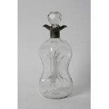 A silver mounted 'glug' decanter with facet cut collar. Condition Report: Replacement stopper