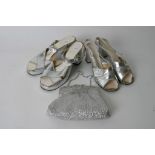 Two pairs of vintage ballroom dancing shoe together with a handbag and gloves