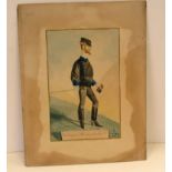 A pair of interesting 19th century humourous watercolours of military type gentlemen,