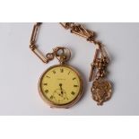 A 9ct gold pocket watch on rose gold chain with 9ct fob