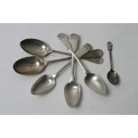 Six silver spoons including a set of three Georgian teaspoons