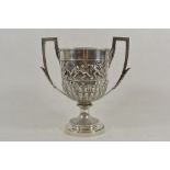 A fine quality Victorian Elkington silver trophy cup of classical style applied with central plaque