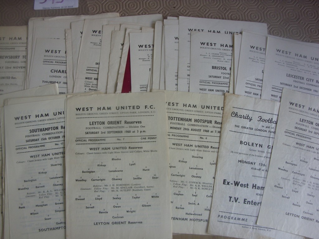 West Ham Reserve + Youth 1960s Football Programmes: Mainly 60/61 to 63/64 with a few in the mid 60s.