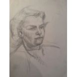 Pencil portrait drawing of a woman, on paper laid to thin card. Mid 20thC. Paper sheet with actual