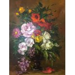 Continental School, 20th century, indistinctly signed, still life of flowers, oil on canvas, 50cm
