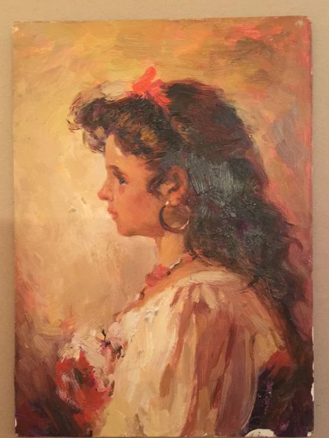 P. M. Slazenger, British 20th century, portrait of girl, oil on board, 38.5cm x 28cm. Condition: - Image 2 of 3