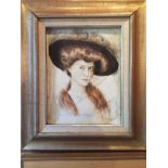 Continental School, 20th century century, portrait of lady in hat, watercolour with charcoal, image: