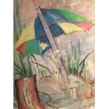 P. M. Slazenger, British 20th century, "Umbrella" oil on board, 46 x 36 cm Condition: generally good