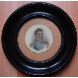 Large frame, 19th century unsigned antique miniature of a military gentleman painted in