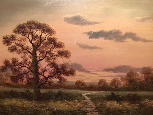 Continental School, 20th century, signed, sunset landscape, oil on canvas, 81cm x 92cm. Condition: