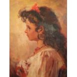 P. M. Slazenger, British 20th century, portrait of girl, oil on board, 38.5cm x 28cm. Condition: