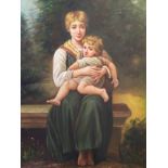 Continental School, late 20th century/ early 21st century, mother with child, oil on board