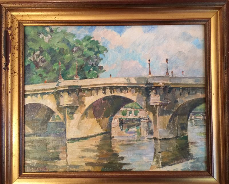 Continental School, indistinctly signed, dated 1972, Parisian bridge over River Seine, oil on