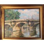 Continental School, indistinctly signed, dated 1972, Parisian bridge over River Seine, oil on