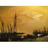 David A. James, signed, boats in a harbour, Oil on canvas, 51cm x 76cm, condition: some scuffs and