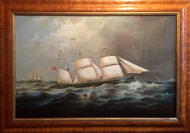 English School, 20th century, Schooner in full sail, oil on canvas, 47cm x 73.5cm. Condition: repair - Image 2 of 3