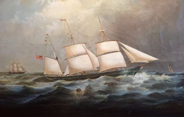 English School, 20th century, Schooner in full sail, oil on canvas, 47cm x 73.5cm. Condition: repair