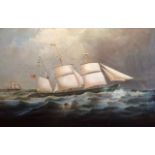 English School, 20th century, Schooner in full sail, oil on canvas, 47cm x 73.5cm. Condition: repair