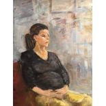 P. M. Slazenger, British 20th century, portrait of seated lady, oil on board, 40cm x 30cm.