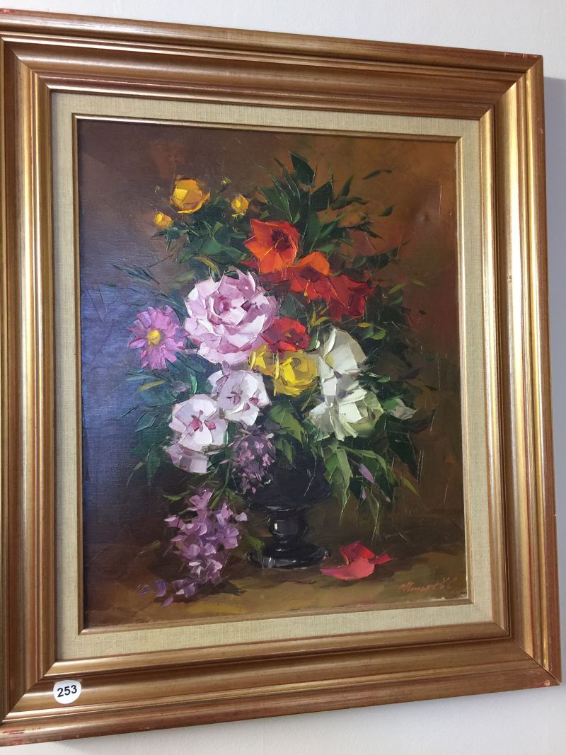 Continental School, 20th century, indistinctly signed, still life of flowers, oil on canvas, 50cm - Image 2 of 3