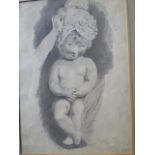 19th en grisaille watercolour of a baby girl in bonnet. Good quality work. Signs of marking and