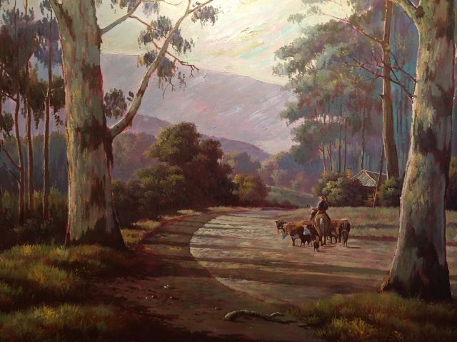 Australian School, signed, late 20th century, cattle rancher in landscape, oil on canvas, 60cm x