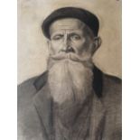 Belgian School, large mid 20thC art drawing of a man in a beret, on heavy paper, unsigned. Pencil/