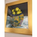 Kathy Webster, contemporary, initialled, “Bowl of Lemons”, acrylic on board, 38cm x 35cm. Condition: