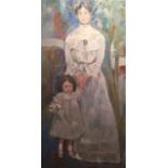 Continental School, 20th century, signed, mother and child, oil on canvas, 91cm x 46cm. Condition: