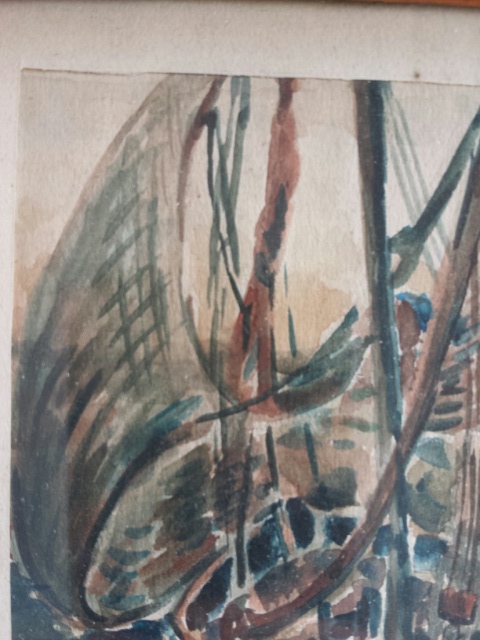 1942 M Bruker watercolour of fishing boats and harbour signed and dated lower right - Image 7 of 10