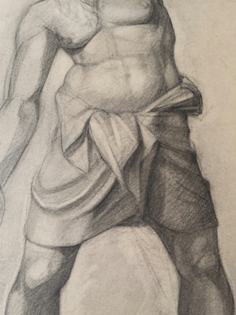 Belgian school mid 20thC fine art drawing of a warrior figure. Pencil/charcoal. Sheet 55 x 65 cm - Image 5 of 9
