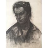 Belgian School large mid 20thC charcoal study dark haired girl. Signed. Sheet measures 52 x 66 cm