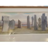English School 20thC watercolour,"Standing Stones, Calanais" (Scotland, Lewis Outer Hebrides)