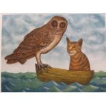 Aquatint etching Trevor Price, The Owl and the Pussycat, 88/150,platemarks, signed