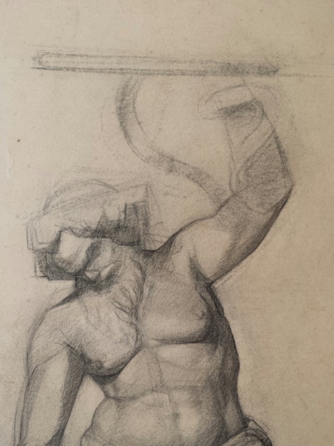 Belgian school mid 20thC fine art drawing of a warrior figure. Pencil/charcoal. Sheet 55 x 65 cm - Image 3 of 9